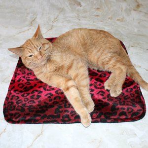 HAND CRAFTED Red Leopard Fur Padded Cat Dog Mat